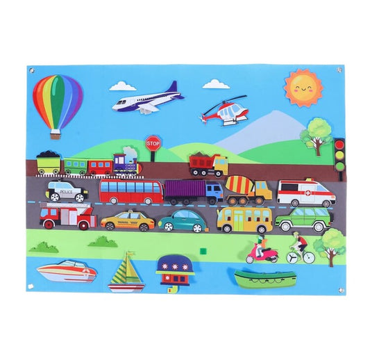 Plansa de perete cu masinute, sistem de prindere cu scai 75x104 cm