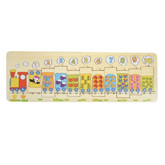 Puzzle din Lemn Tren cu Numere 45x14.5cm