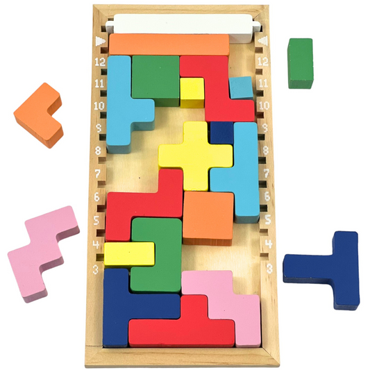Puzzle Lemn cu diverse forme si culori 12.5x25.5cm