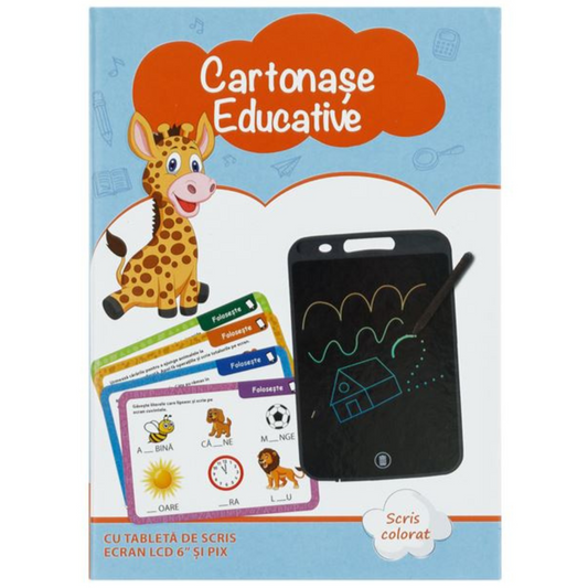 Tableta LCD cu creion pentru scris si desenat si 20 de cartonase cu multiple activitati, 18x13