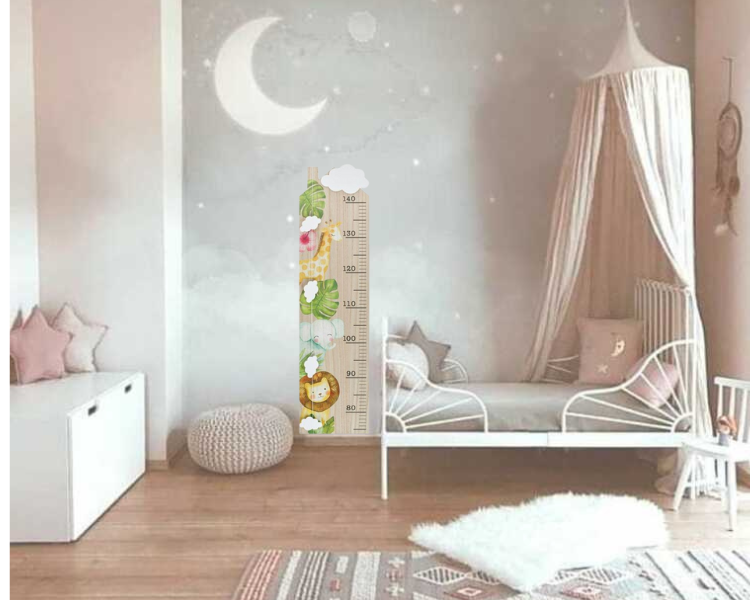 Riglă de măsurare a înălțimii cu desene animate si cleme pentru poze, 70x20cm