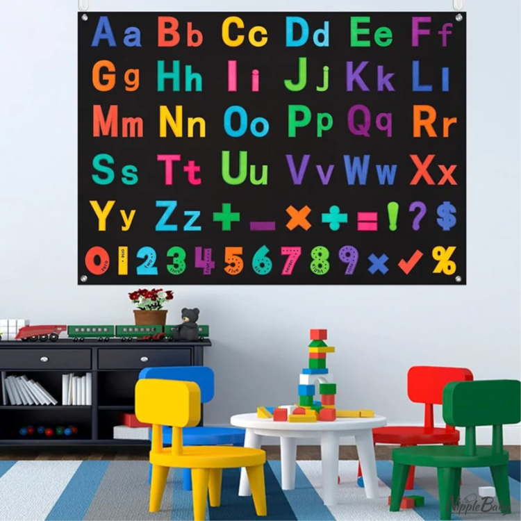 Plansa de perete invatam alfabetul, sistem de prindere cu scai 75x104 cm