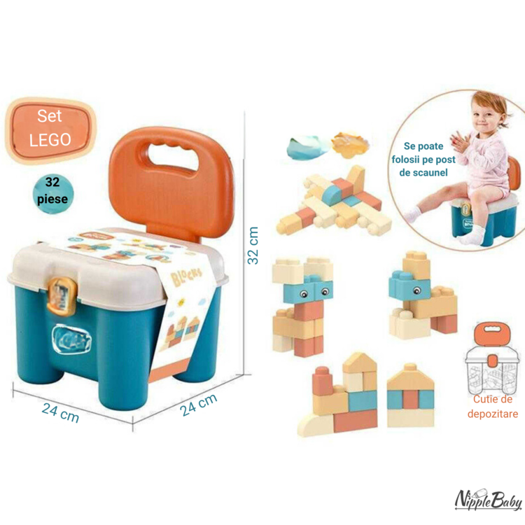 Scaun cu Lego, 32 piese moi, silicon