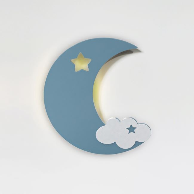 Lampa de veghe in forma de luna cu nor pentru camera bebelusului, albastru LED 11x28cm, NippleBaby
