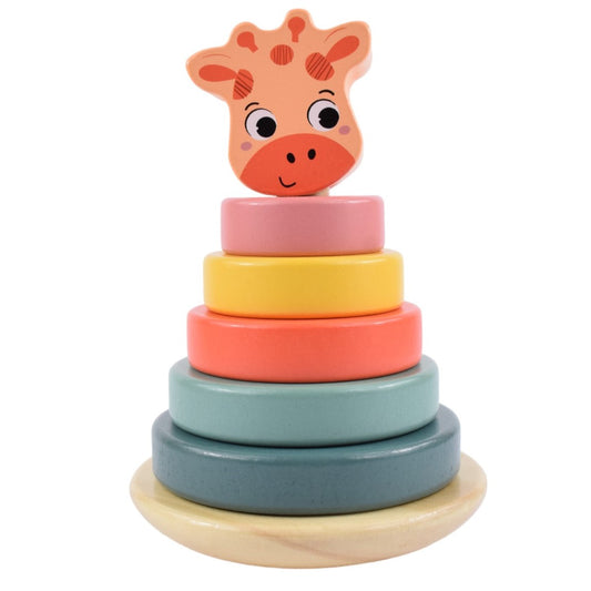 Piramida Educativa din Lemn cu 5 Inele Girafa 10x14cm