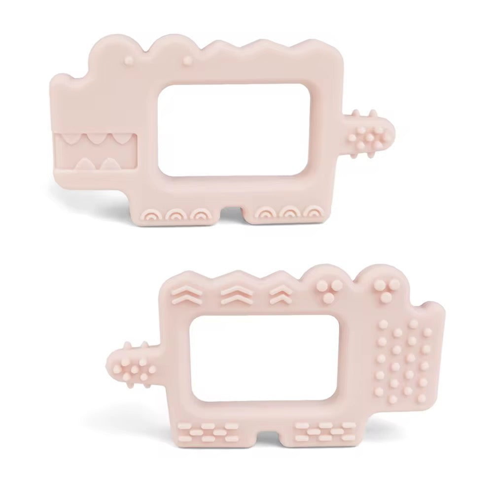 Jucarie de dentitie din silicon - crocodil roz
