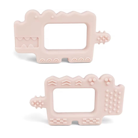 Jucarie de dentitie din silicon - crocodil roz