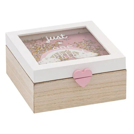 Cutie din lemn pentru depozitare amintiri, curcubeu confetti  15x15x7cm
