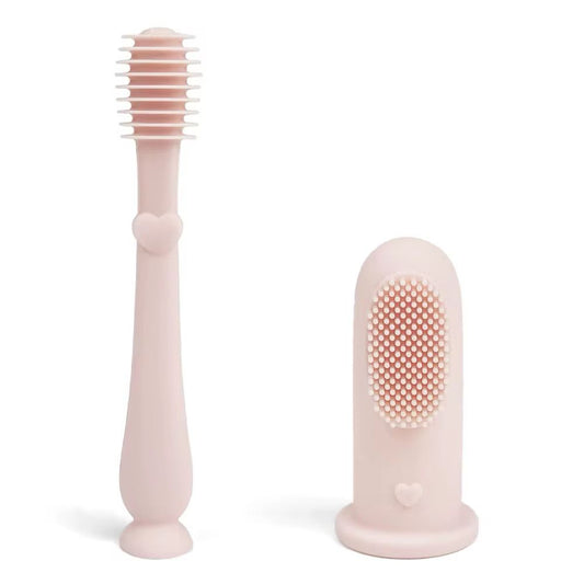 Set periuta de dinti si degetar pentru igiena dentara , Culoare roz pudrat
