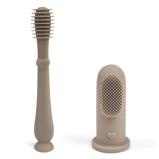 Set periuta de dinti si degetar pentru igiena dentara , Culoare crem
