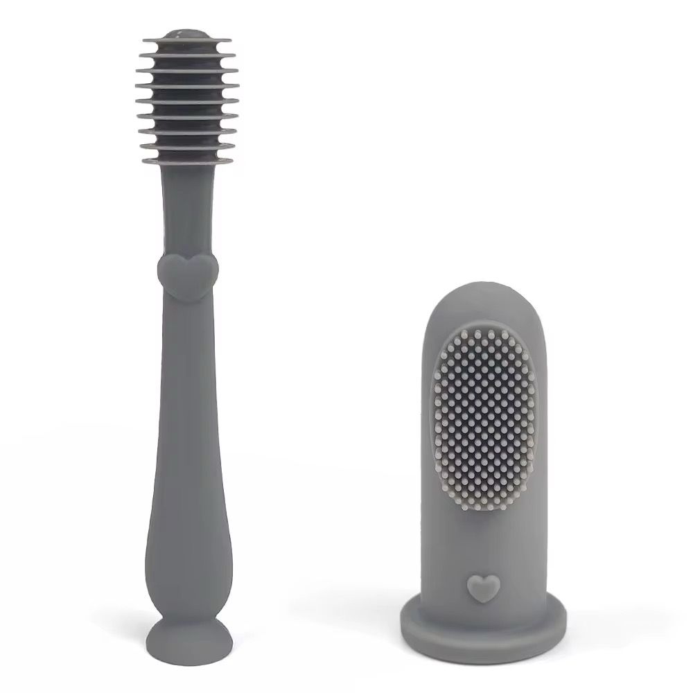 Set periuta de dinti si degetar pentru igiena dentara , Culoare gri