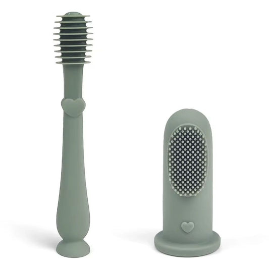 Set periuta de dinti si degetar pentru igiena dentara , Culoare verde mat