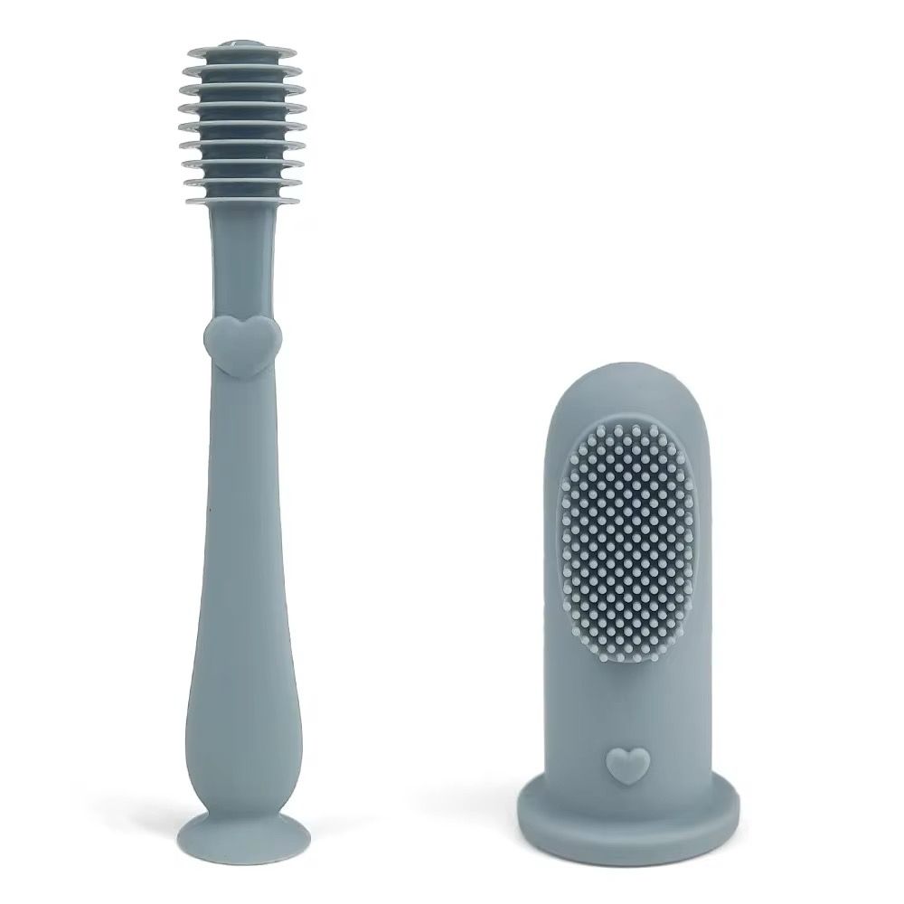 Set periuta de dinti si degetar pentru igiena dentara , Culoare dusty blue