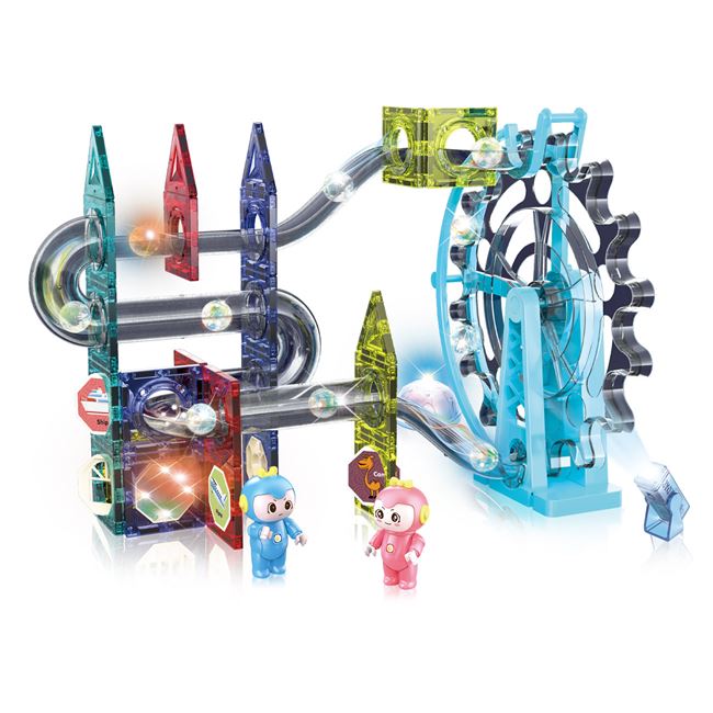 Set inteligent de constructie magnetic cu 80 piese colorate cu muzica si lumini, NippleBaby