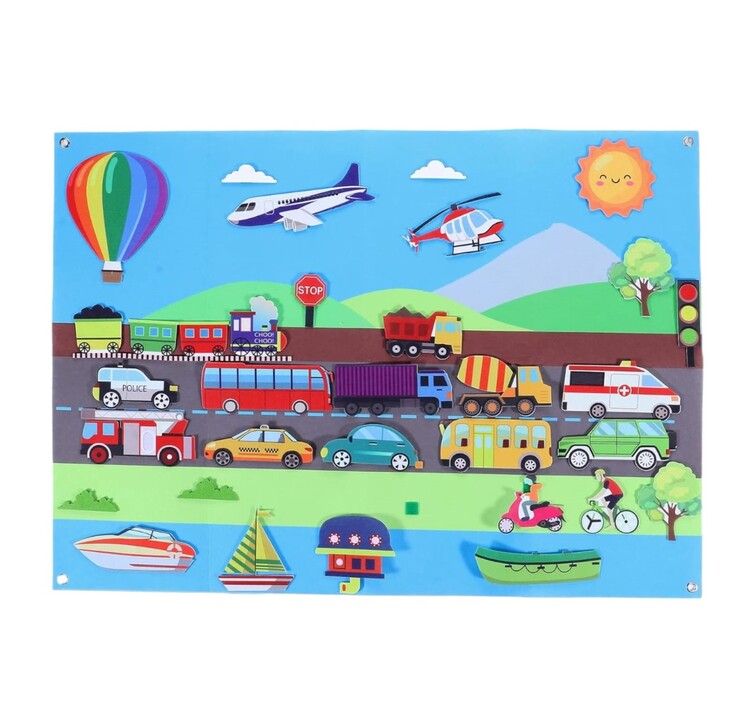 Plansa de perete cu masinute, sistem de prindere cu scai 75x104 cm