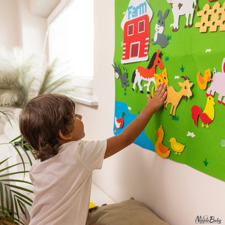 Plansa de perete invatam animalele, sistem de prindere cu scai 75x104 cm
