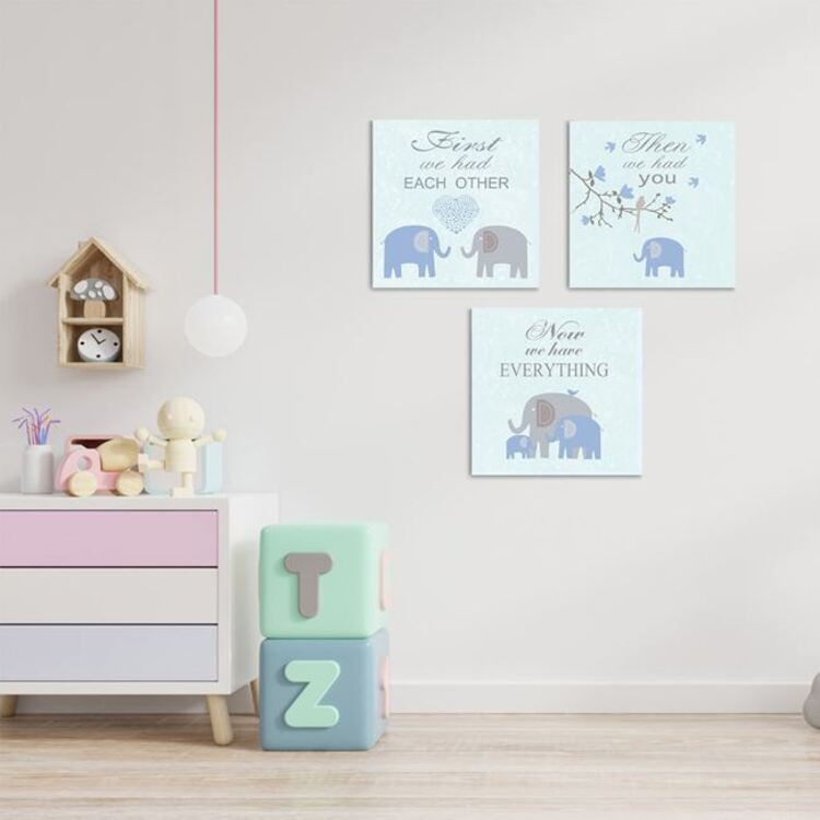 Canvas Decorativ Elefant albastru 25x25cm - 3buc