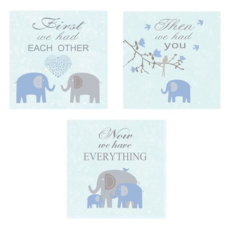 Canvas Decorativ Elefant albastru 25x25cm - 3buc