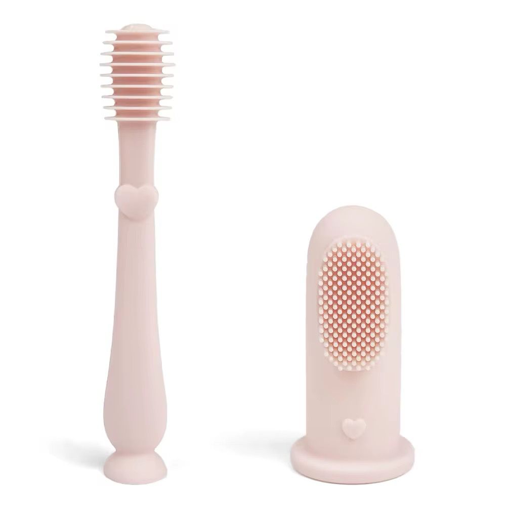 Set periuta de dinti si degetar pentru igiena dentara , Culoare roz pudrat