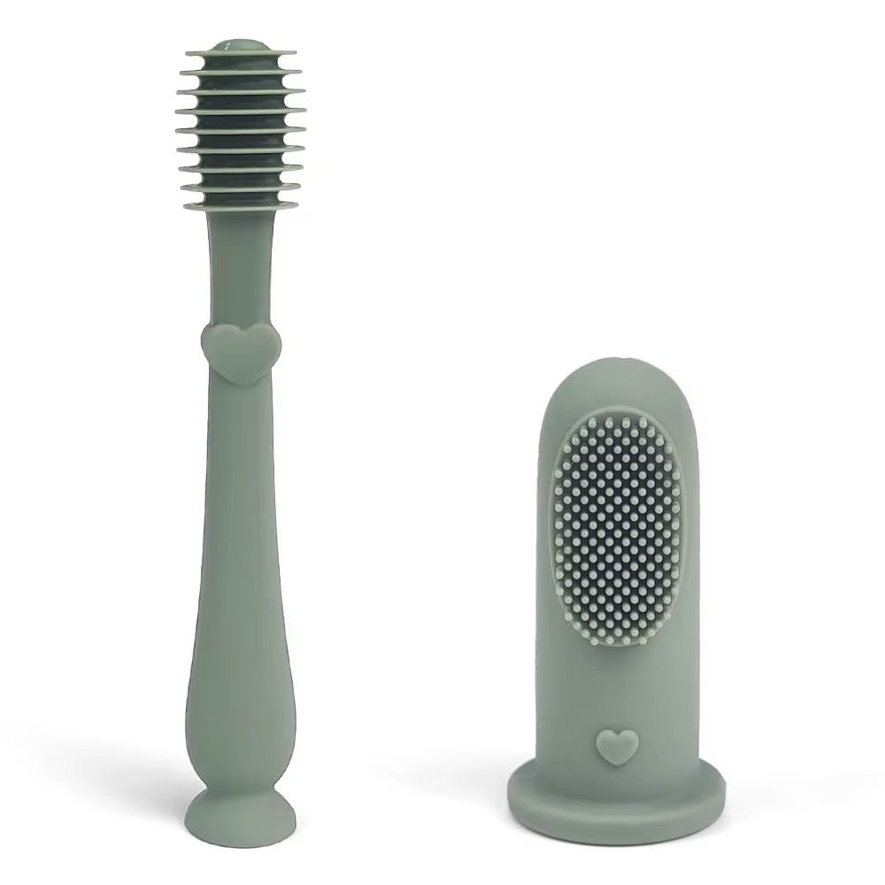 Set periuta de dinti si degetar pentru igiena dentara , Culoare verde mat