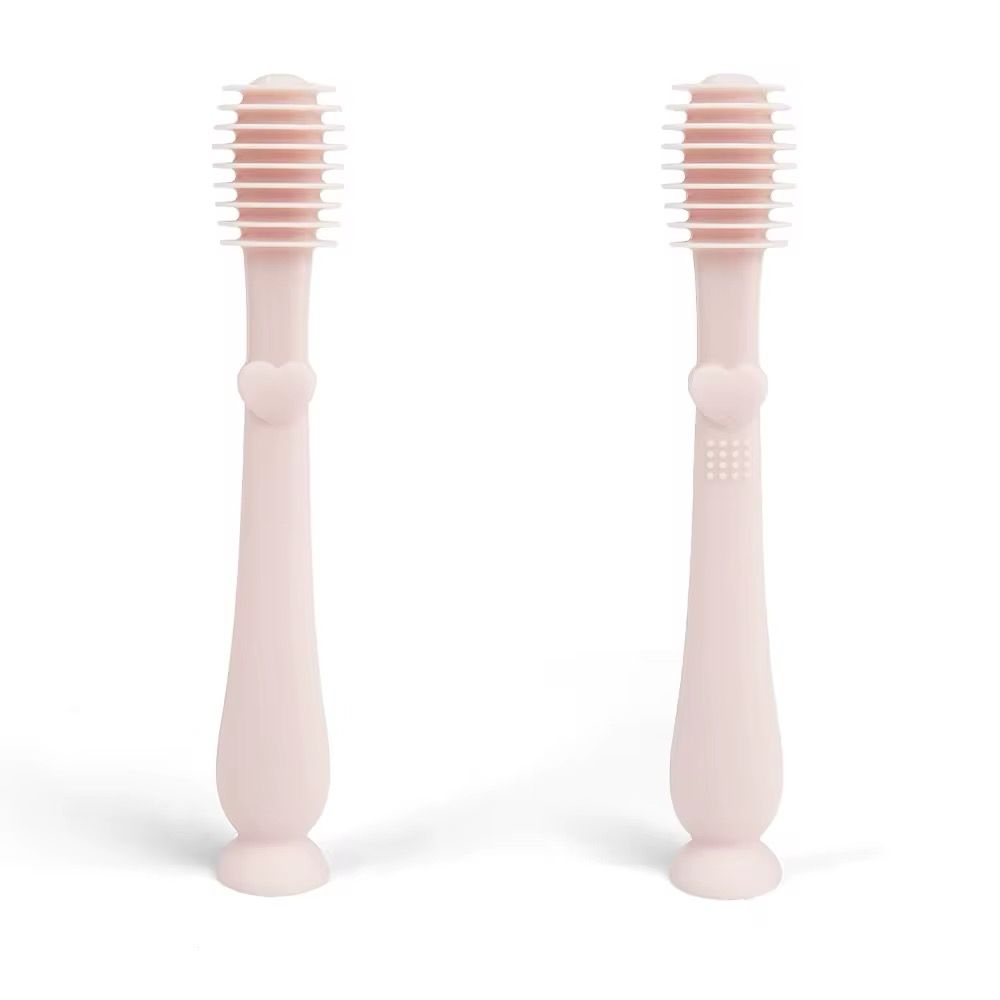 Set periuta de dinti si degetar pentru igiena dentara , Culoare roz pudrat